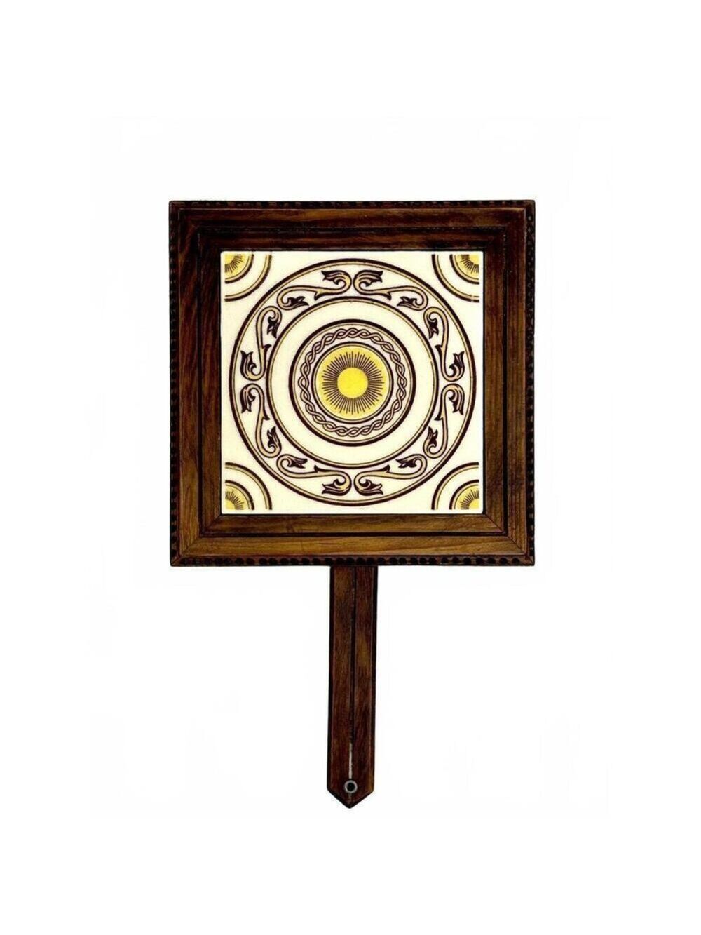 Mid-Century Mexican Dal-Tile Ceramic Trivet Wall Plaque in Wooden Frame Handle